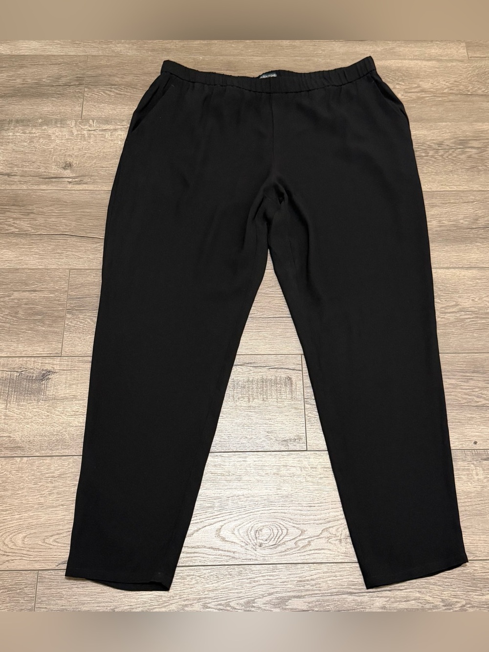 Eileen Fisher Pants 100% Silk Capsule Wardrobe Minimal Pockets Black Sz L